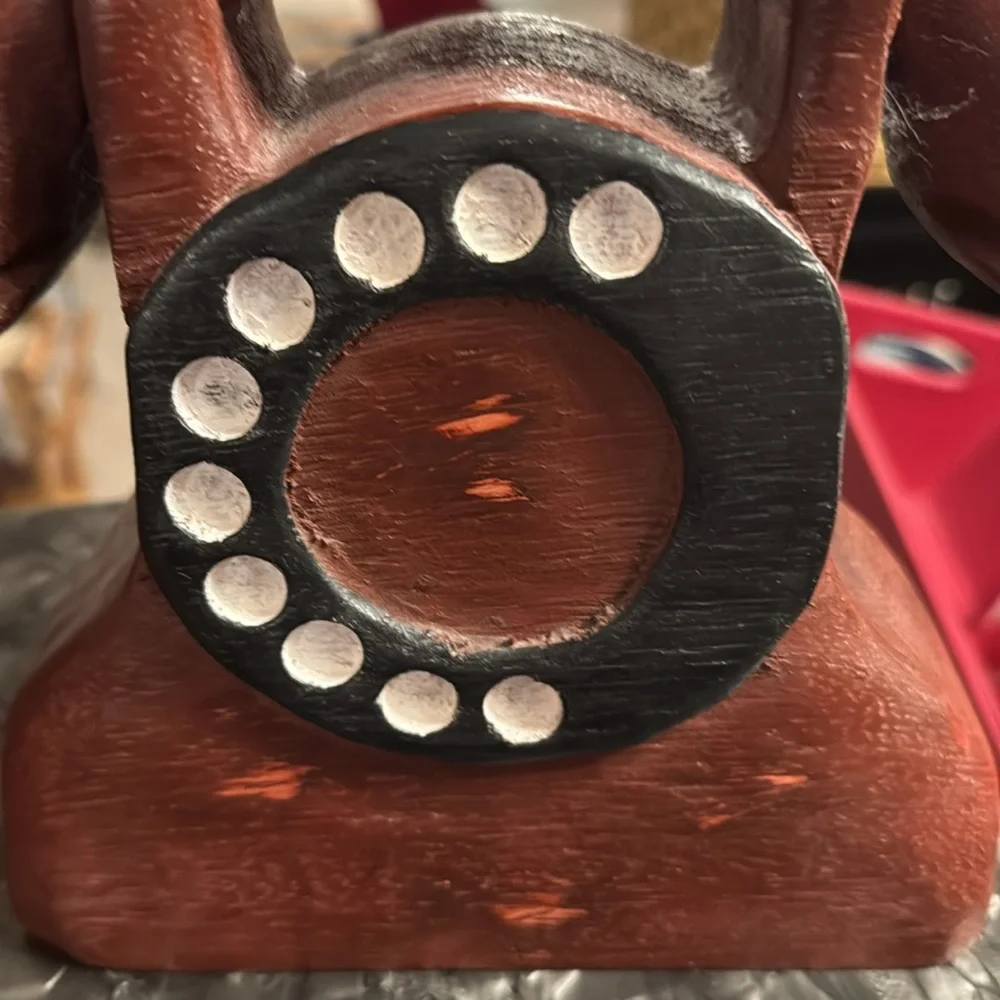 Phones Wooden Carved Vintage Phones Set of 2